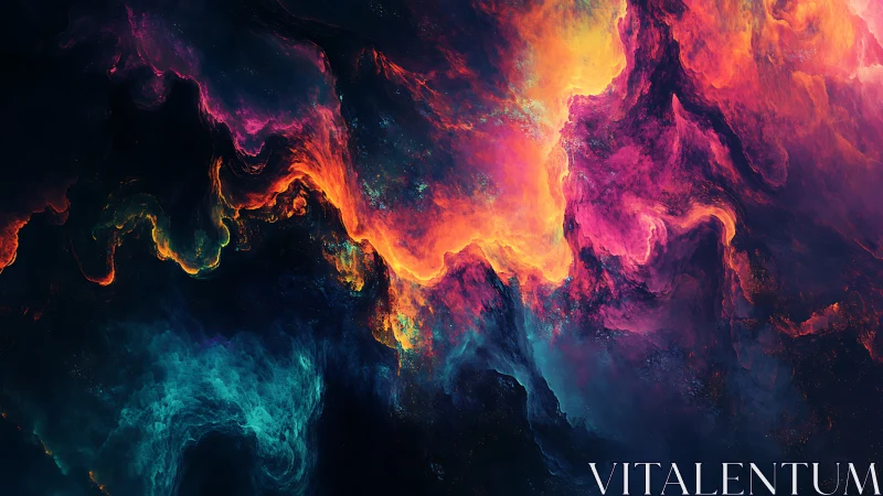 Cosmic nebula clouds blaze with vivid neon color contrasts.