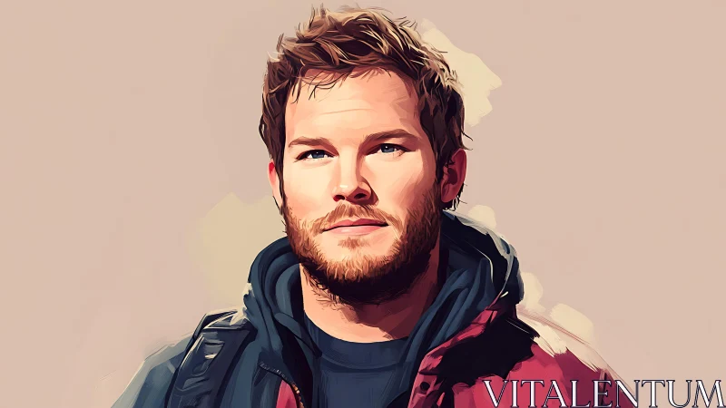 Digital portrait depicts a bearded man in outdoor clothing