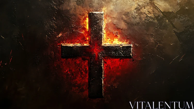 Charred iron cross blazing from a molten embered void.