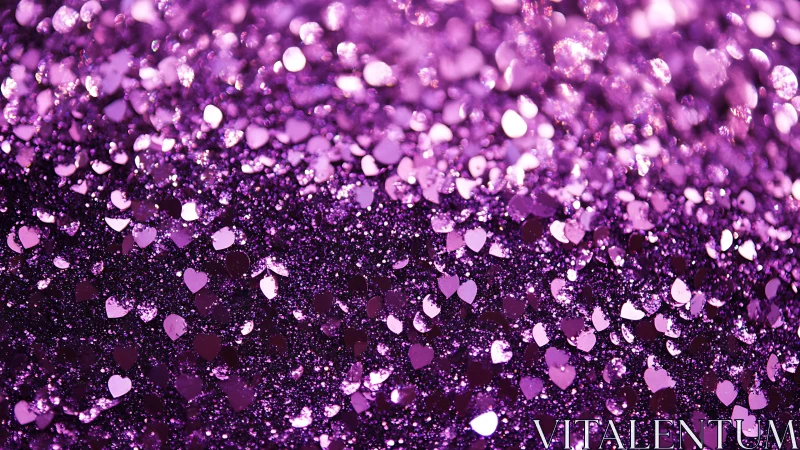 Purple glitter hearts in closeup textured abstract background.