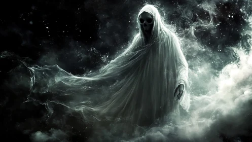 Starlit Wraith Drifting Through Cosmic Graveyard Mist.
