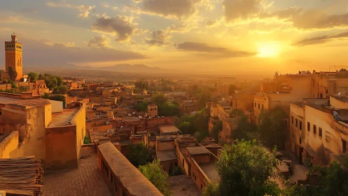 Urban hillside settlement extends under low sun position