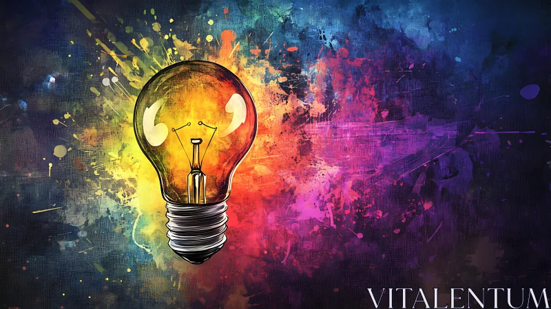 Colored lightbulb illustration on vivid splatter backdrop