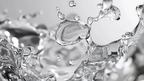 Closeup macro view of clear water splash and droplets.