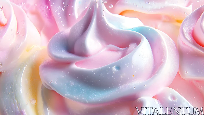 Pastel whipped cream swirls in soft macro closeup.
