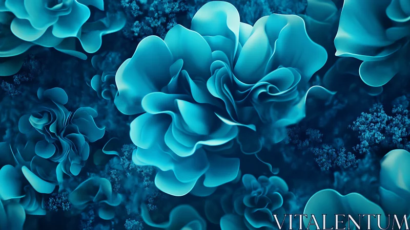 Abstract teal floral forms in dense underwater-style field.