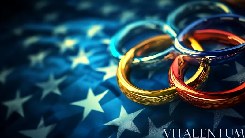 Shimmering Olympic rings lounge boldly on starry stripes