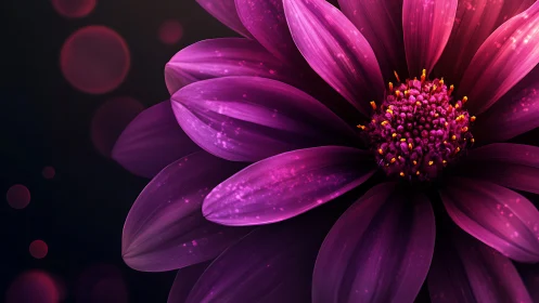 High-contrast magenta osteospermum with volumetric luminance detail and dark atmospheric bokeh backg