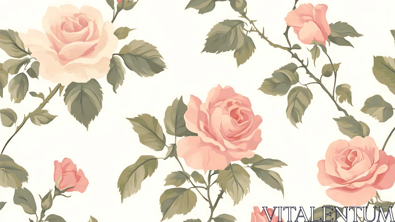 Vintage Botanical Rose Pattern Blooms.