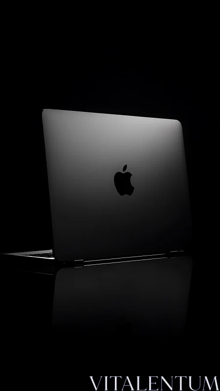 Minimalist laptop profile under dramatic low key lighting.