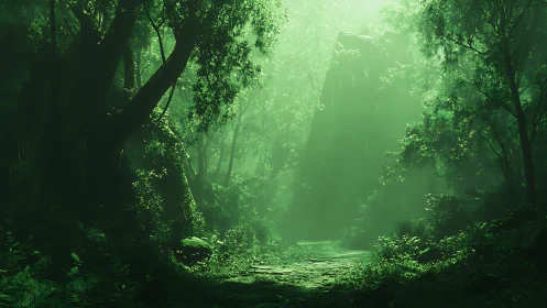 Enchanted Forest Sanctuary with Mystical Light