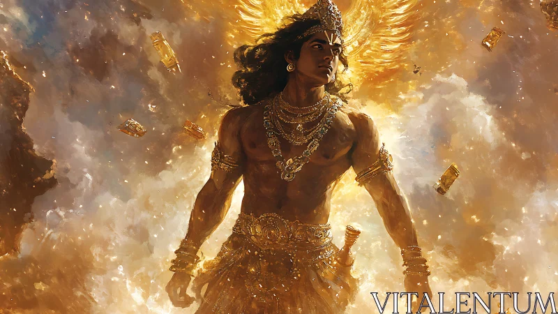 Radiant skyborn warrior bathed in molten golden light.