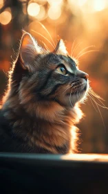 Golden-Hour Tabby Cat Portrait with Luminous Backlit Fur