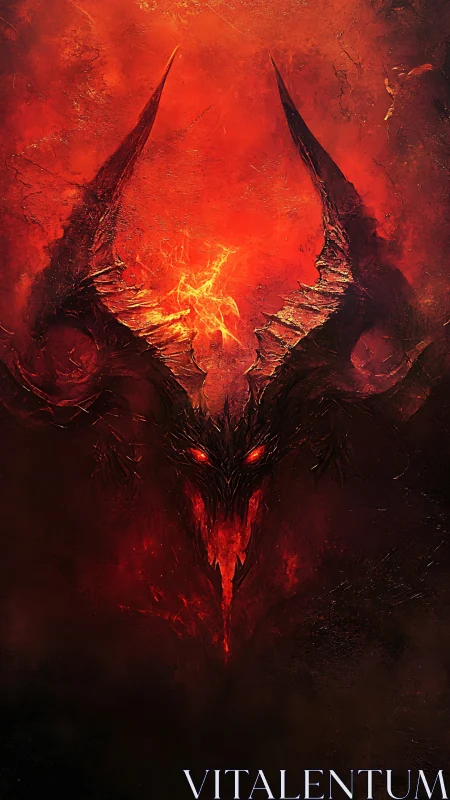 Infernal horned titan stares back through molten shadow veil