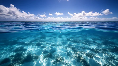 Twin world seascape where sky mirrors crystalline shallows.