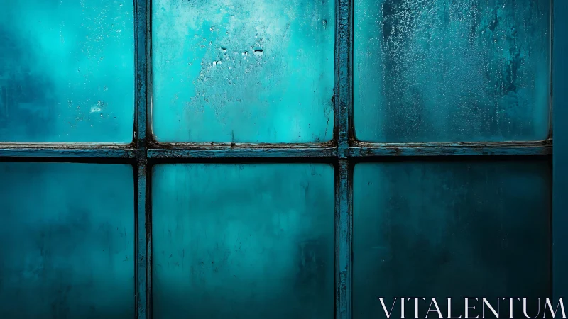 Weathered frosted blue window panes in moody abstract style.