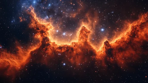 Fiery star-forming nebula ridge glows against deep space