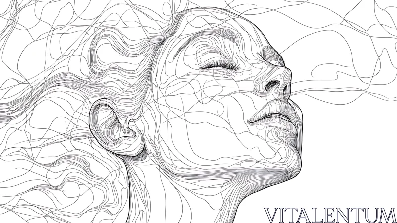 Linear contour illustration depicts a stylized human face