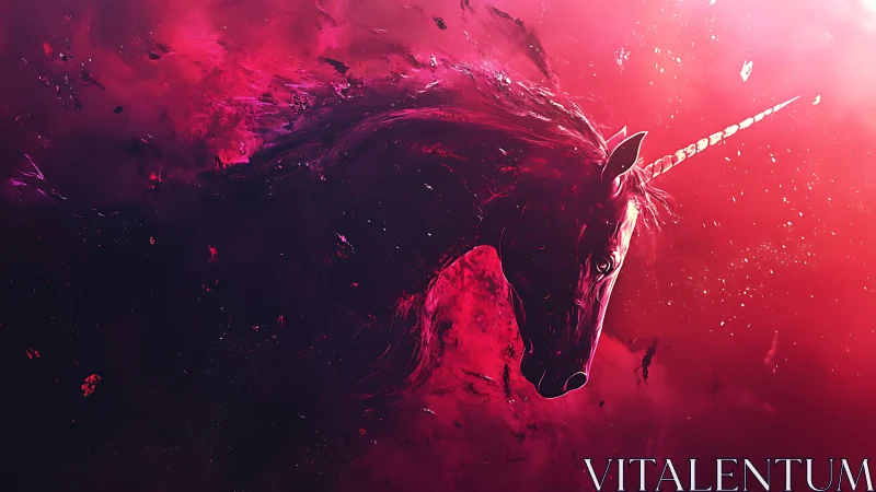 Luminescent crimson nebula envelops dynamically rendered unicorn head