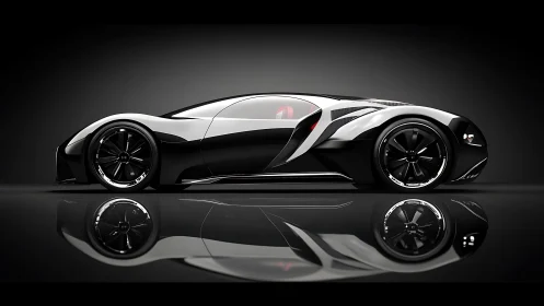 Parametric hypercar profile with reflective studio rendering.