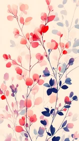 Stylized botanical stems with overlapping pastel leaves.
