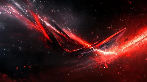 Dynamic red and black abstract art with energetic motion effects.