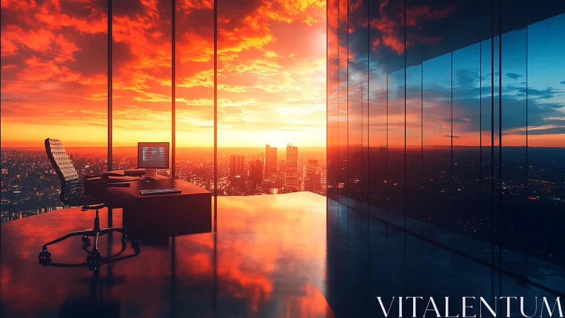 Sunlit city office glowing with a vibrant, hopeful sunset view.