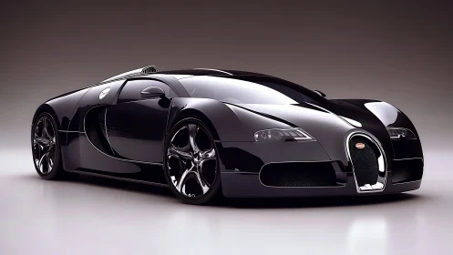 Gloss black mid-engine hypercar studio rendering at low angle