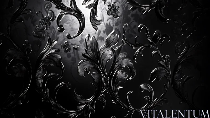 Glossy black embossed floral pattern reflects subtle light