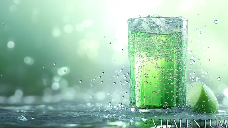 Carbonated Beverage Glass with Dynamic Splash and Citrus Garnish