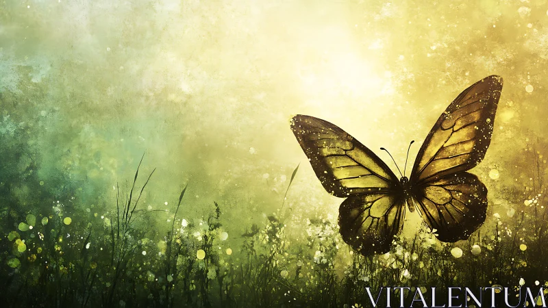 Elegant Butterfly in Dreamy Meadow, Digital Art Style.