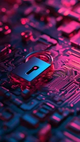 Cyber lock symbol integrates with illuminated circuit substrate