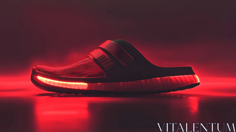 Red illuminated slide sandal profile in low key studio light.