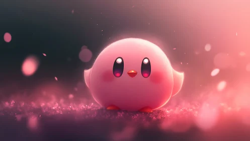 Soft pink creature glows in dreamy pastel lightscape.