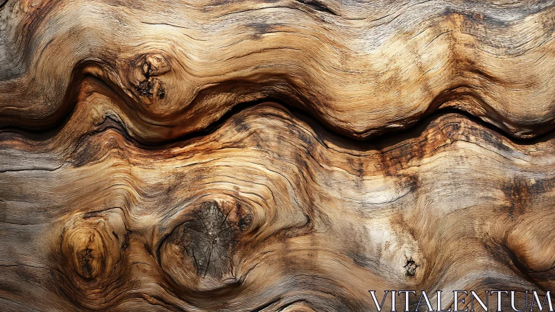 Curved wooden surface displays contoured grain and knot structures