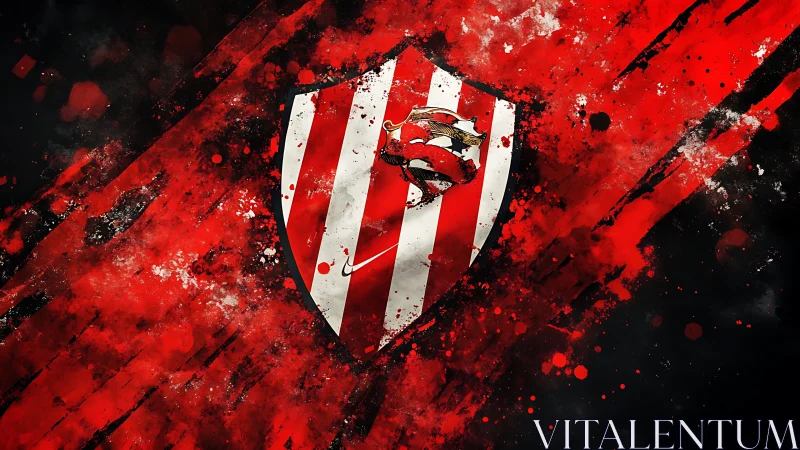 Bold red and white football crest bursts with painted energy