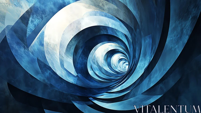 Abstract blue vortex with swirling geometric shapes, digital art.