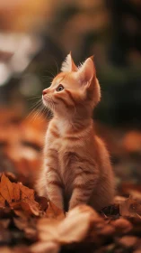 Ginger Kitten Gazes Skyward Among Russet Leaves