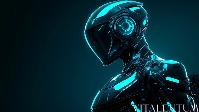 Neon sentry android poised in midnight circuitry glow.