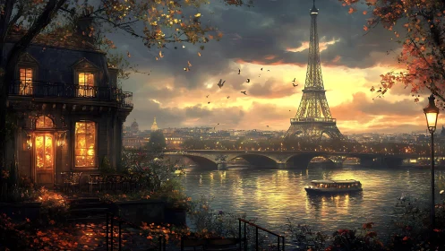 Parisian dusk whispers over the Seine and glowing windows.