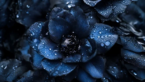 Midnight Blue Flower with Dew Drops. Nature.