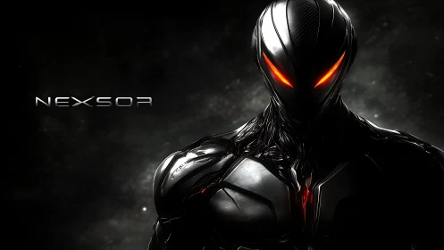 Nexsor cybernetic sentinel with molten neon optics.