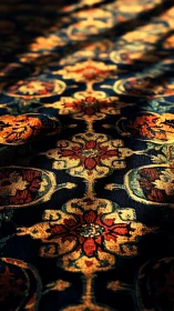 Shallow depth of field isolates woven ornamental carpet surface