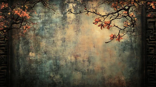 Weathered wall with autumn blossoms quietly framing silence.