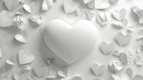 Papery Heart Avalanche Cascades Across Minimalist White Universe