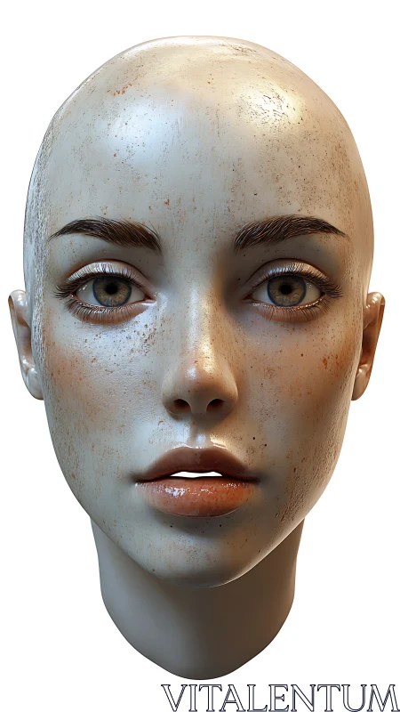Hyperrealistic bald female 3D head with detailed skin microtexture