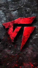 Rugged red abstract emblem on distressed dark ground.