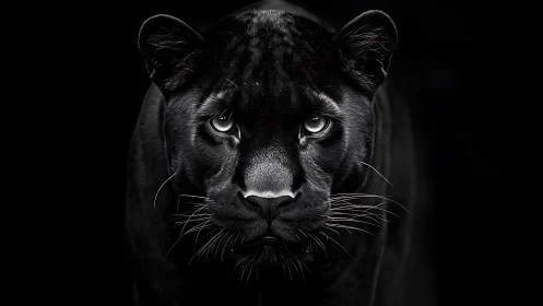 Black panther portrait rendered with high contrast monochromatic lighting