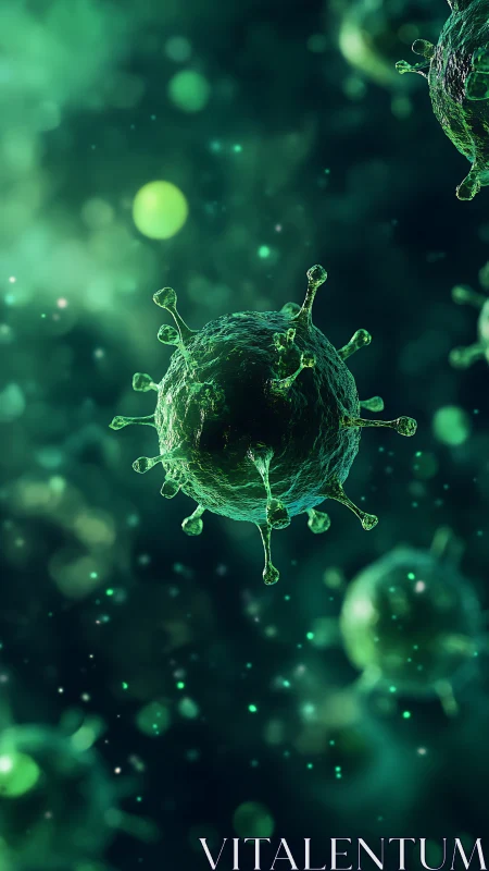 3D microscopic virus particle with shallow depth of field rendering.