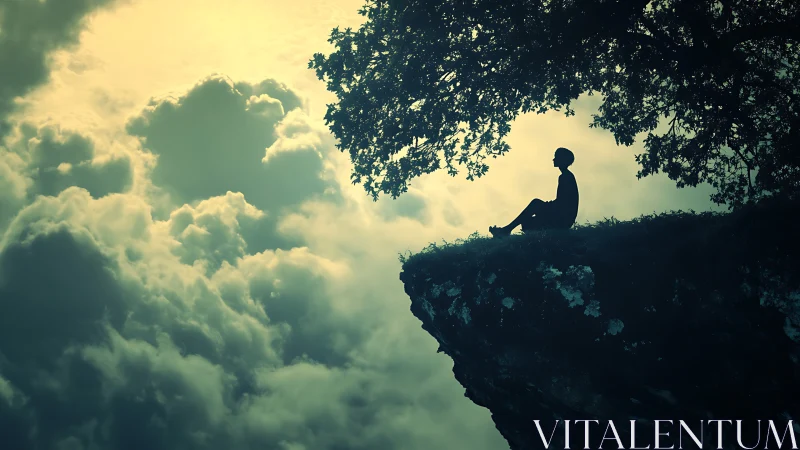 Solitary dreamer balances on twilight&rsquo;s cloud-kissed edge